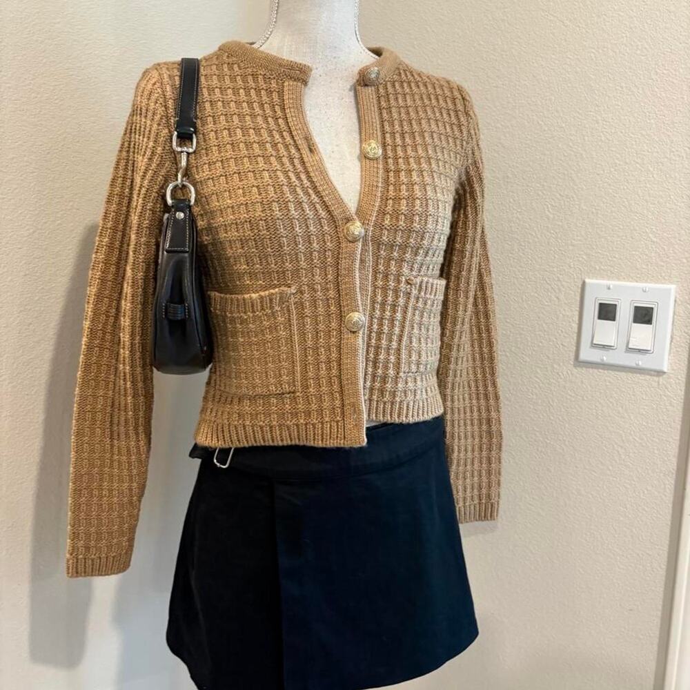 Mango brown cropped cardigan with pockets. Size XS.